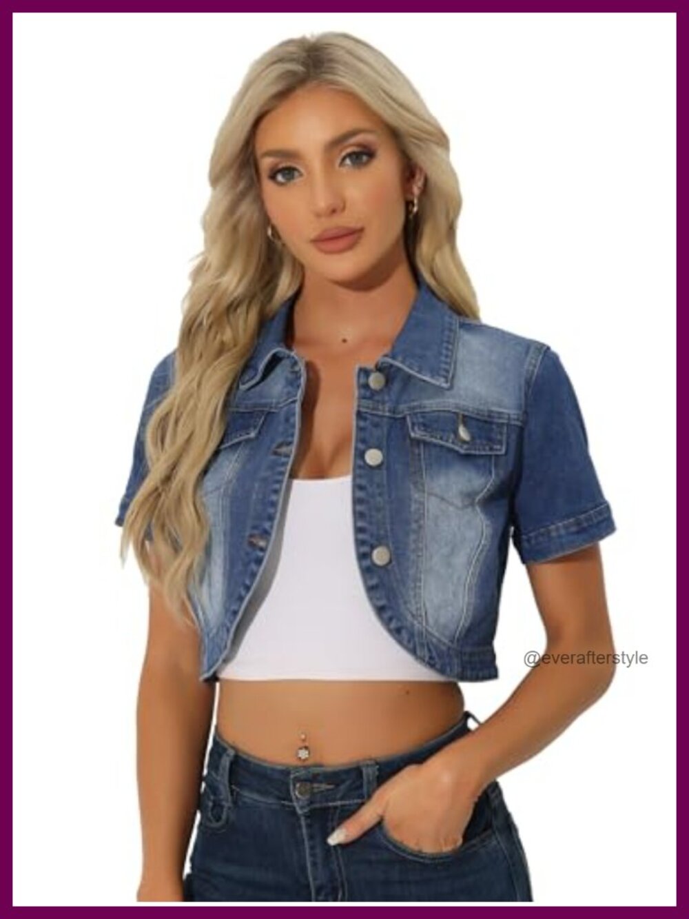 Women's Crop Denim Jacket Short Sleeve Casual Lightweight
